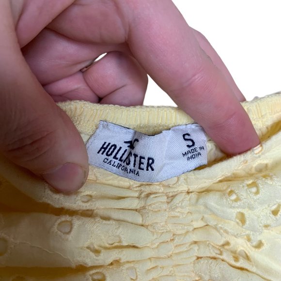 Hollister Crop Top Eyelet Lace Baby Doll Cap Sleeve Butter Yellow Women's Size S - Picture 2 of 4